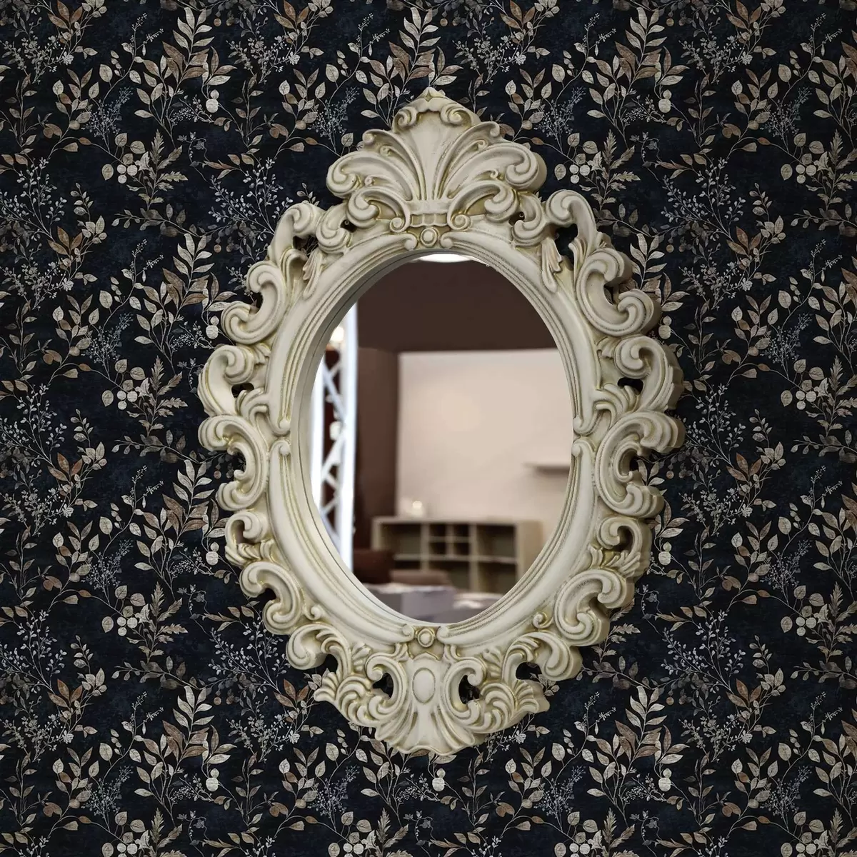 Wallpaper Imprimeu floral clasic în culori deschise pe un fundal închis a00166v2