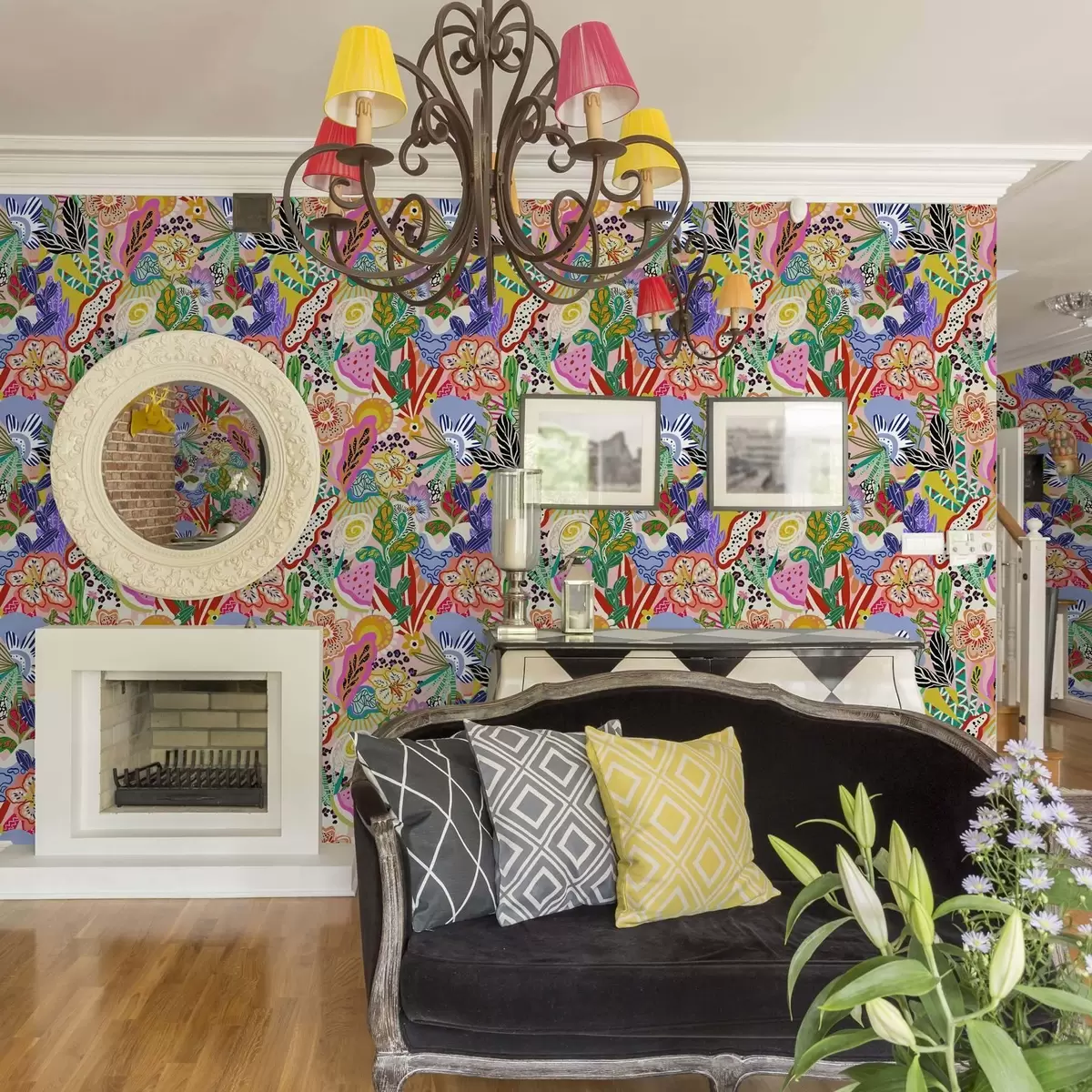 Wallpaper Imprimeu floral abstract în stil pop art a00167