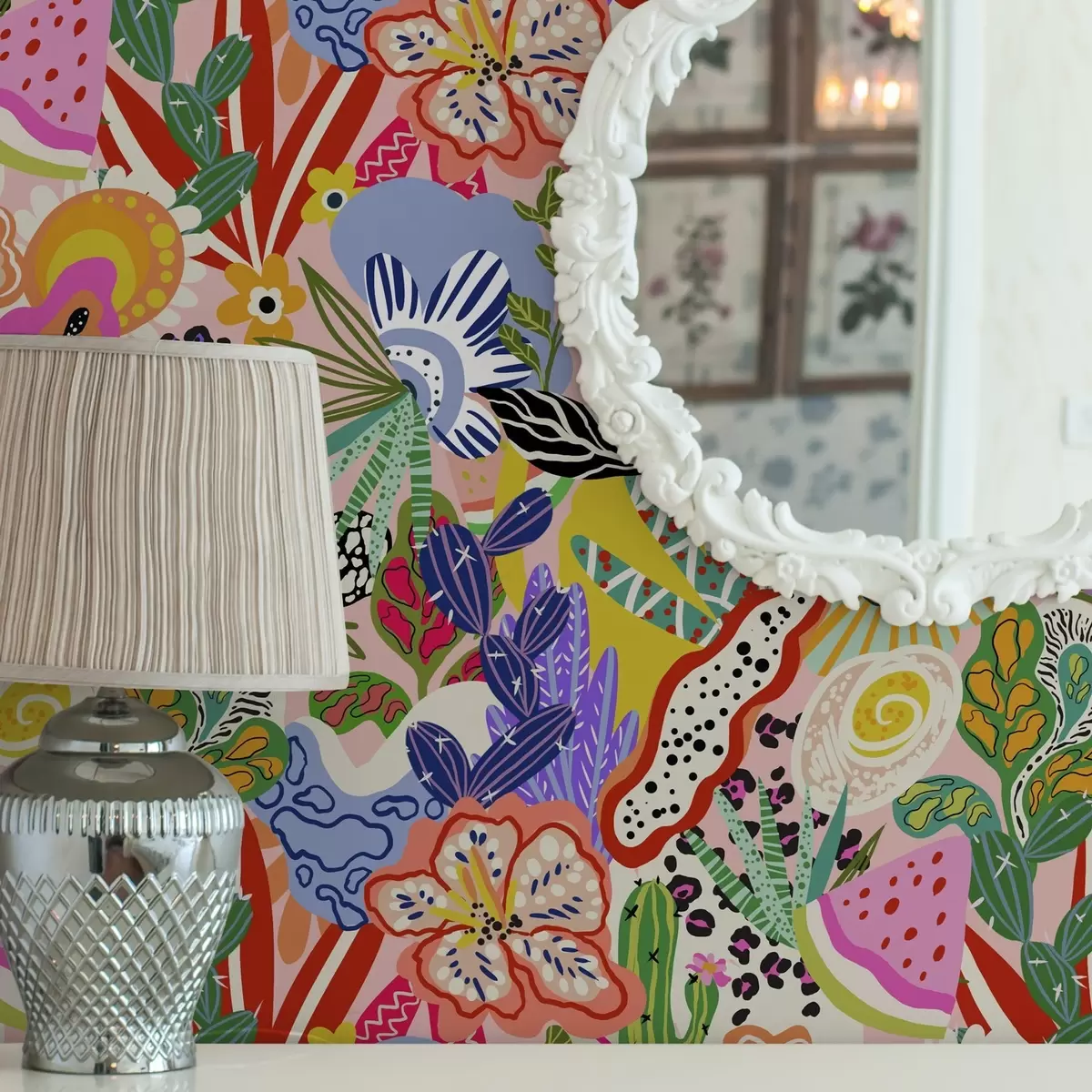 Wallpaper Imprimeu floral abstract în stil pop art a00167