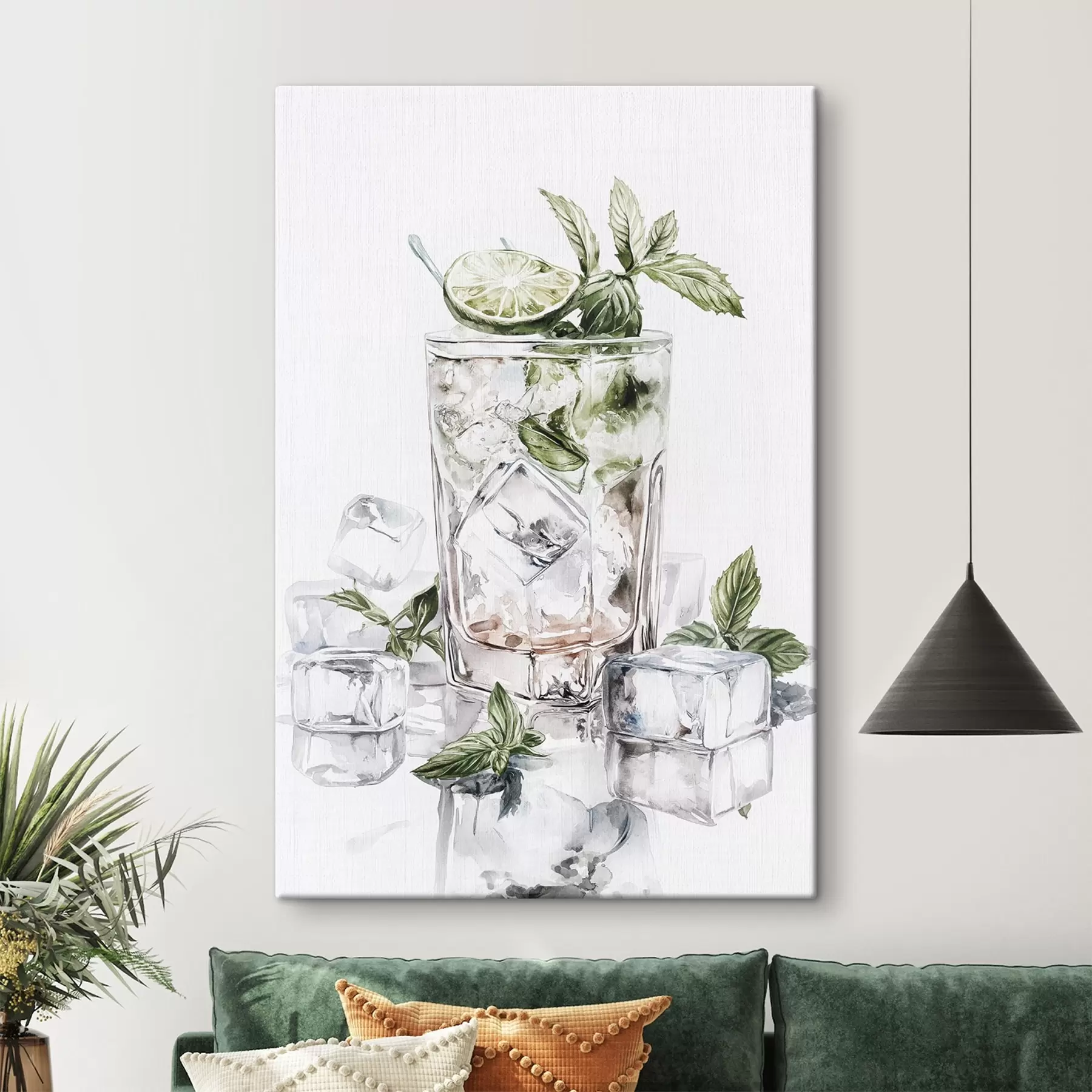 fototapet Cocktail Mojito, băuturi în stil acuarelă, mentă s44302