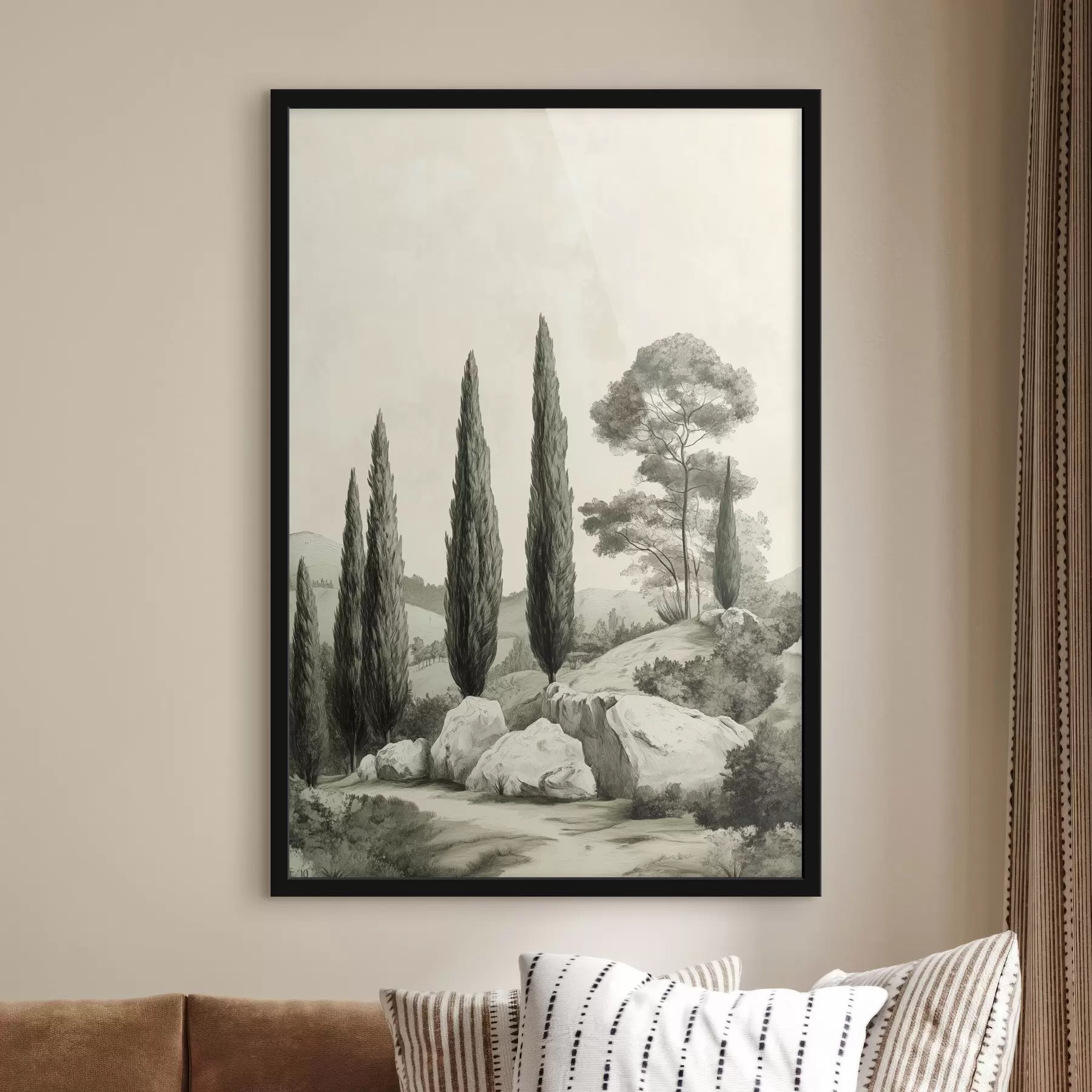 Tablouri Toscana peisaje, culori pastelate, chiparoși, pietre, stil rustic f44307