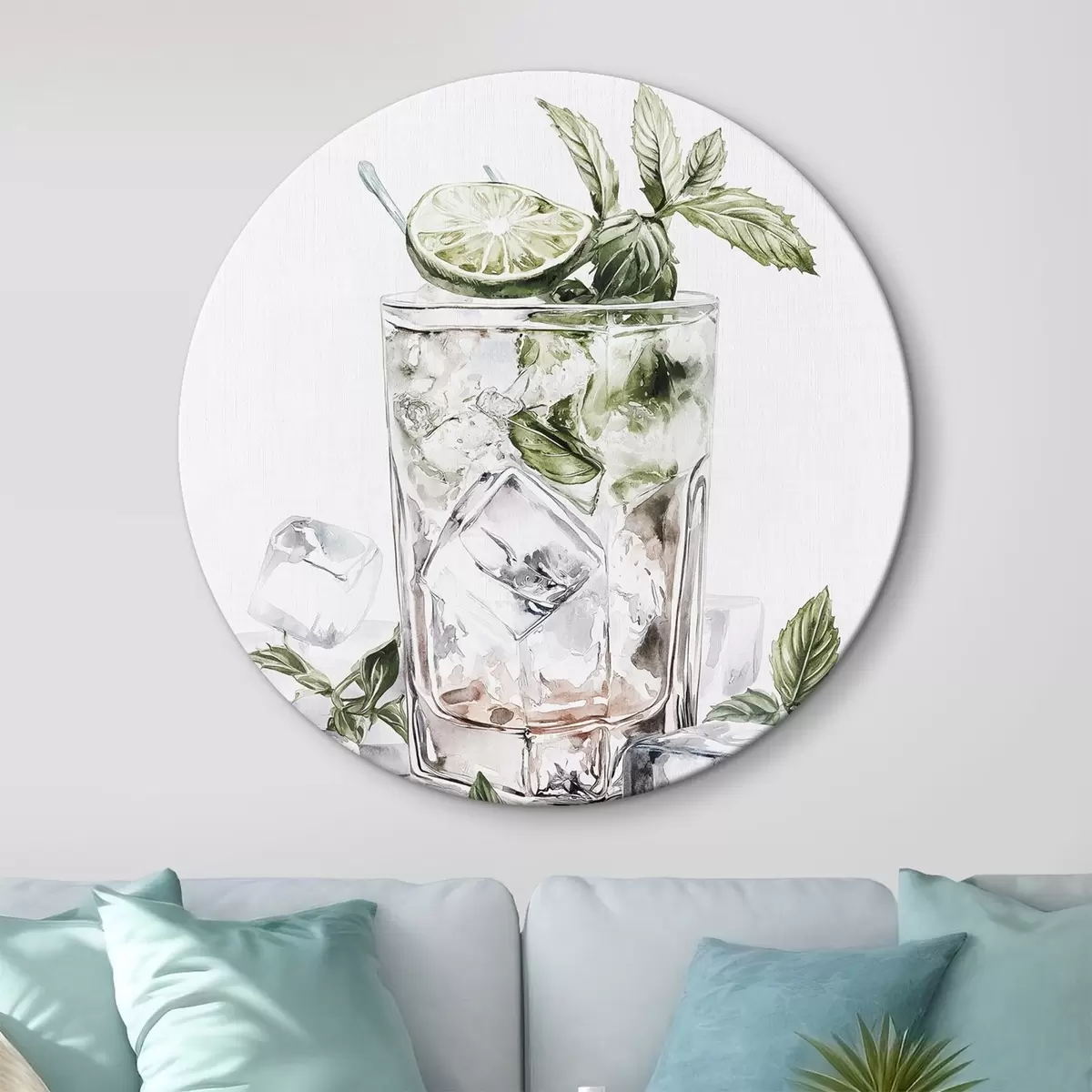 Picturi rotunde Cocktail Mojito, băuturi în stil acuarelă, mentă r44302