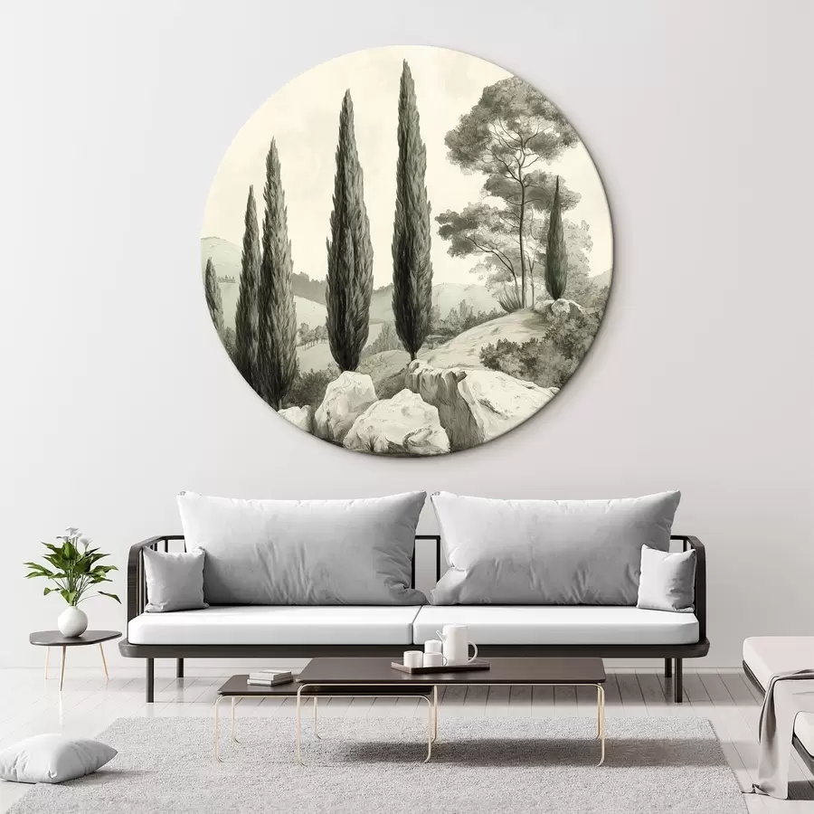 Tablouri Toscana peisaje, culori pastelate, chiparoși, pietre, stil rustic r44307