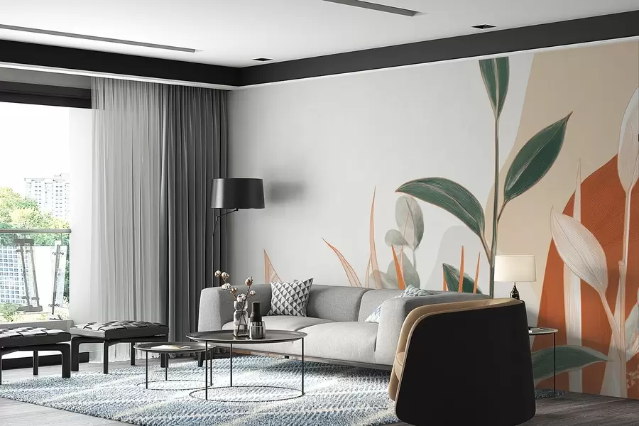 fototapet Frunze în tonuri de bej și verde w09101