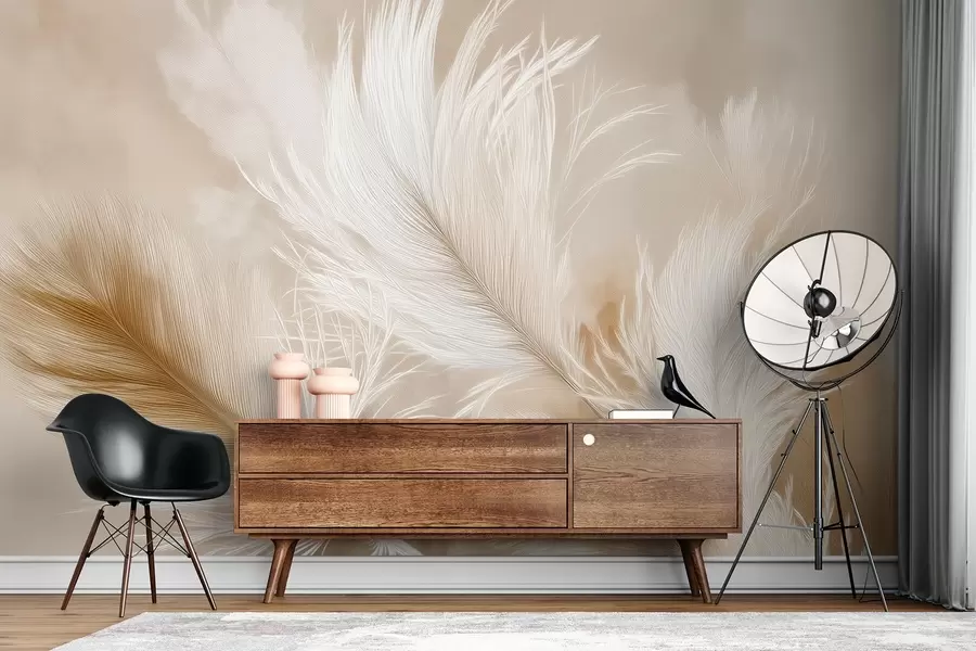 fototapet Flying pene aerisite pe un fundal bej w09102