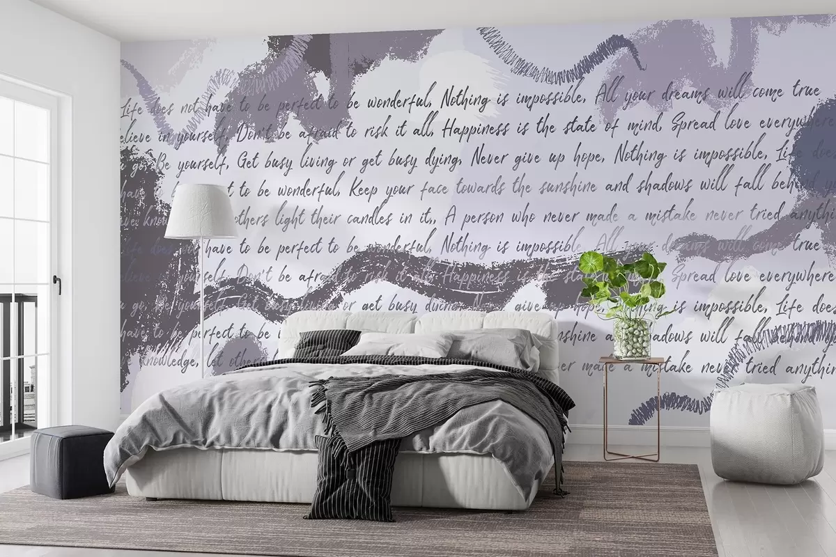 fototapet Design cu citate inspiraționale, abstracție, culori violet w03909v2