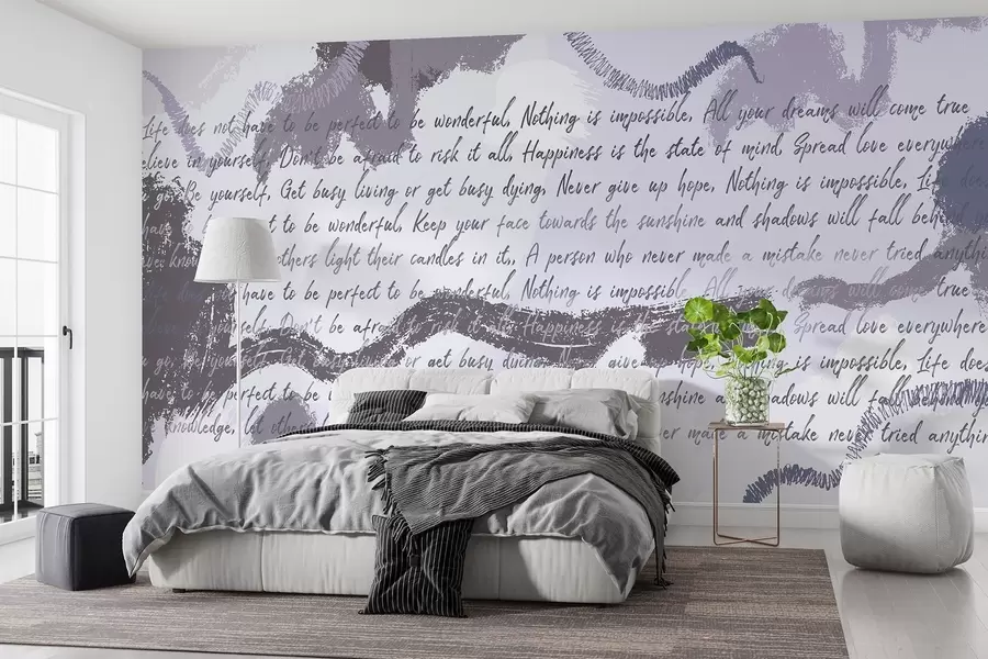 fototapet Design cu citate inspiraționale, abstracție, culori violet w03909v2