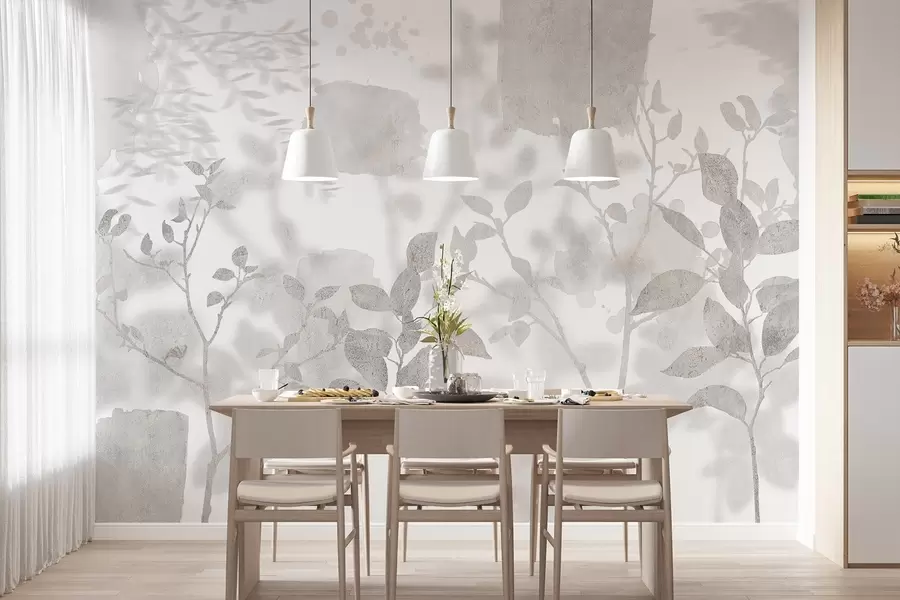 fototapet Arbori siluete, ramuri, natura, acuarelă, culori gri w03911