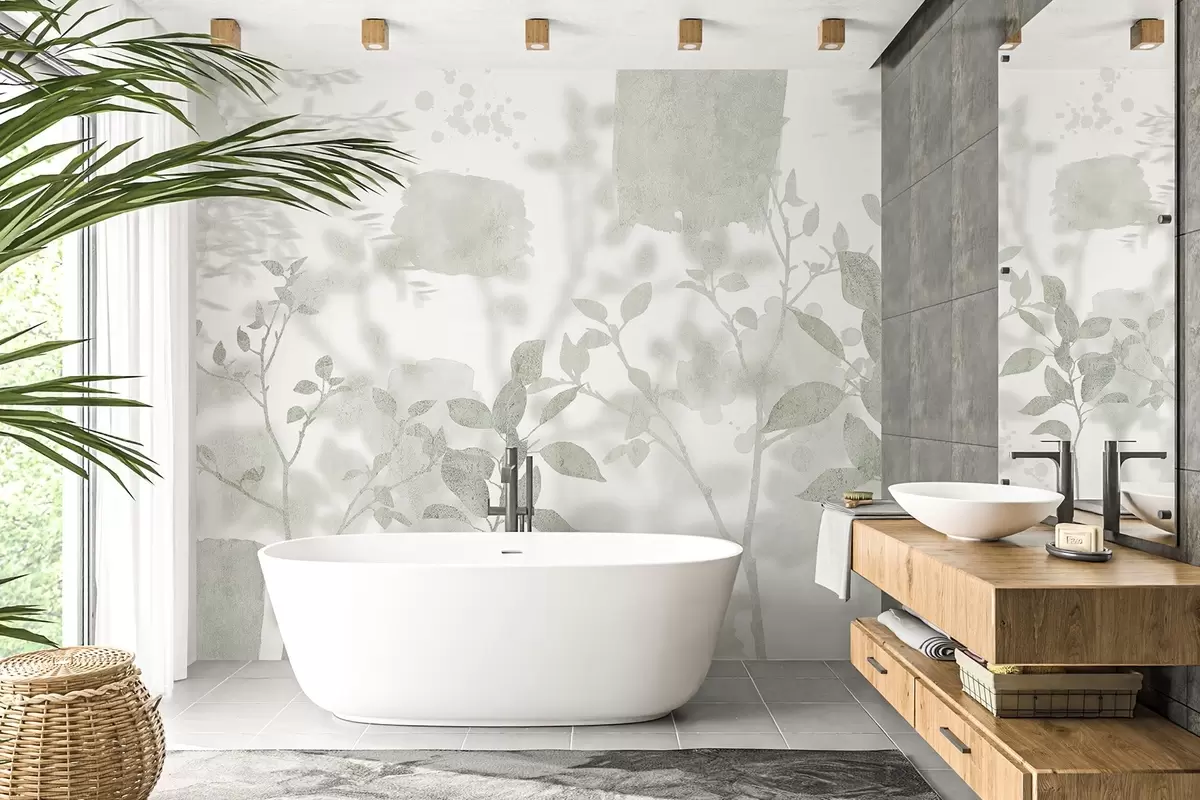 fototapet Arbori siluete, ramuri, natura, acuarelă, culori verzi w03911v1