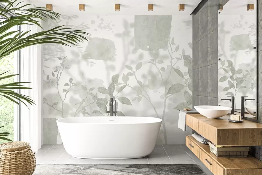 fototapet Arbori siluete, ramuri, natura, acuarelă, culori verzi w03911v1