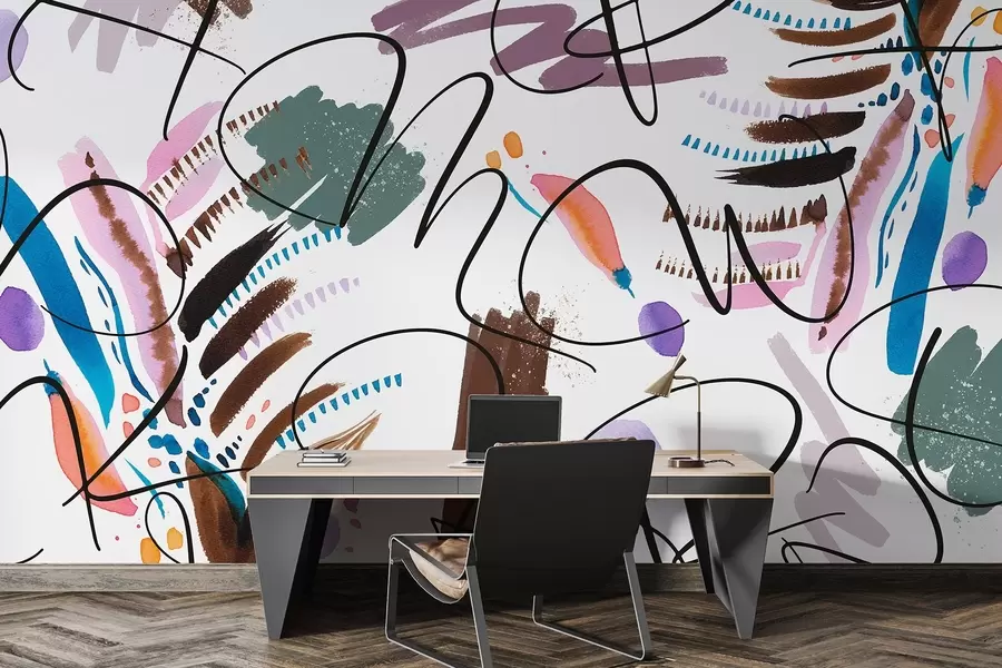 fototapet Litere cu cerneală, caligrafie, lovituri de pensulă, culori vii, abstracție w03912