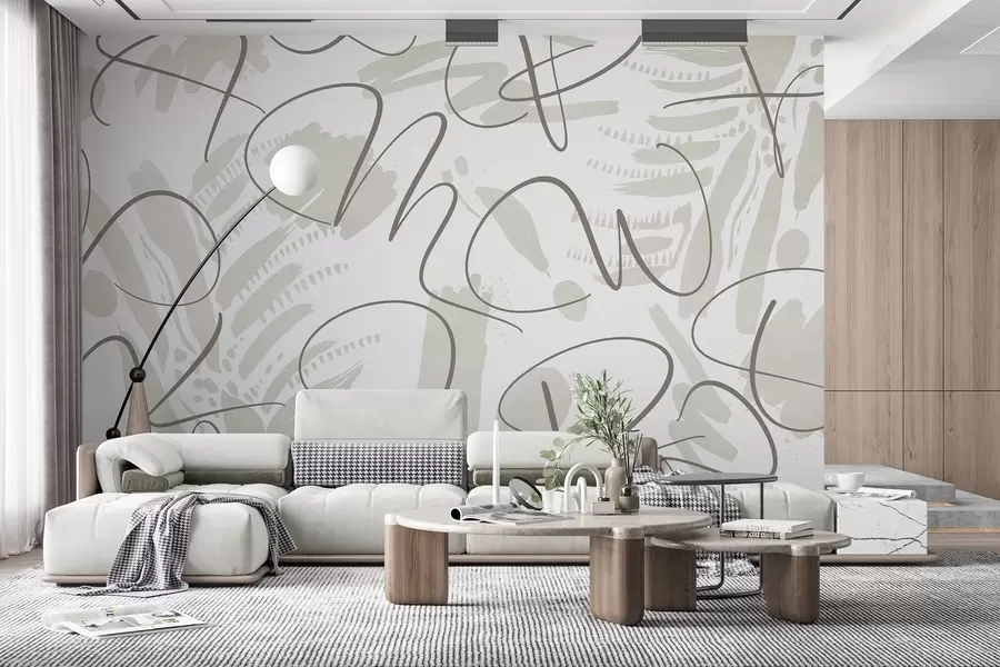 fototapet Abstracție caligrafică cu litere, lovituri de pensulă, culoare bej w03913