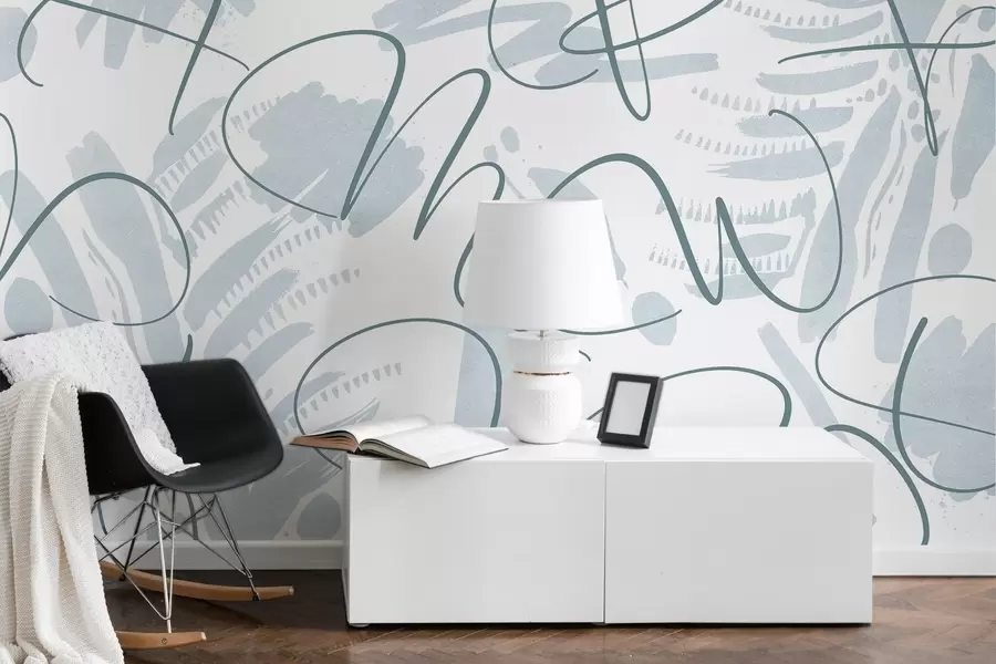 fototapet Abstracție caligrafică cu litere, tușe de pensulă, culoare albastră w03913v1