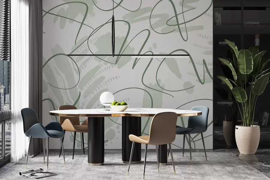 fototapet Abstracție caligrafică cu litere, lovituri de pensulă, culoare verde w03913v3