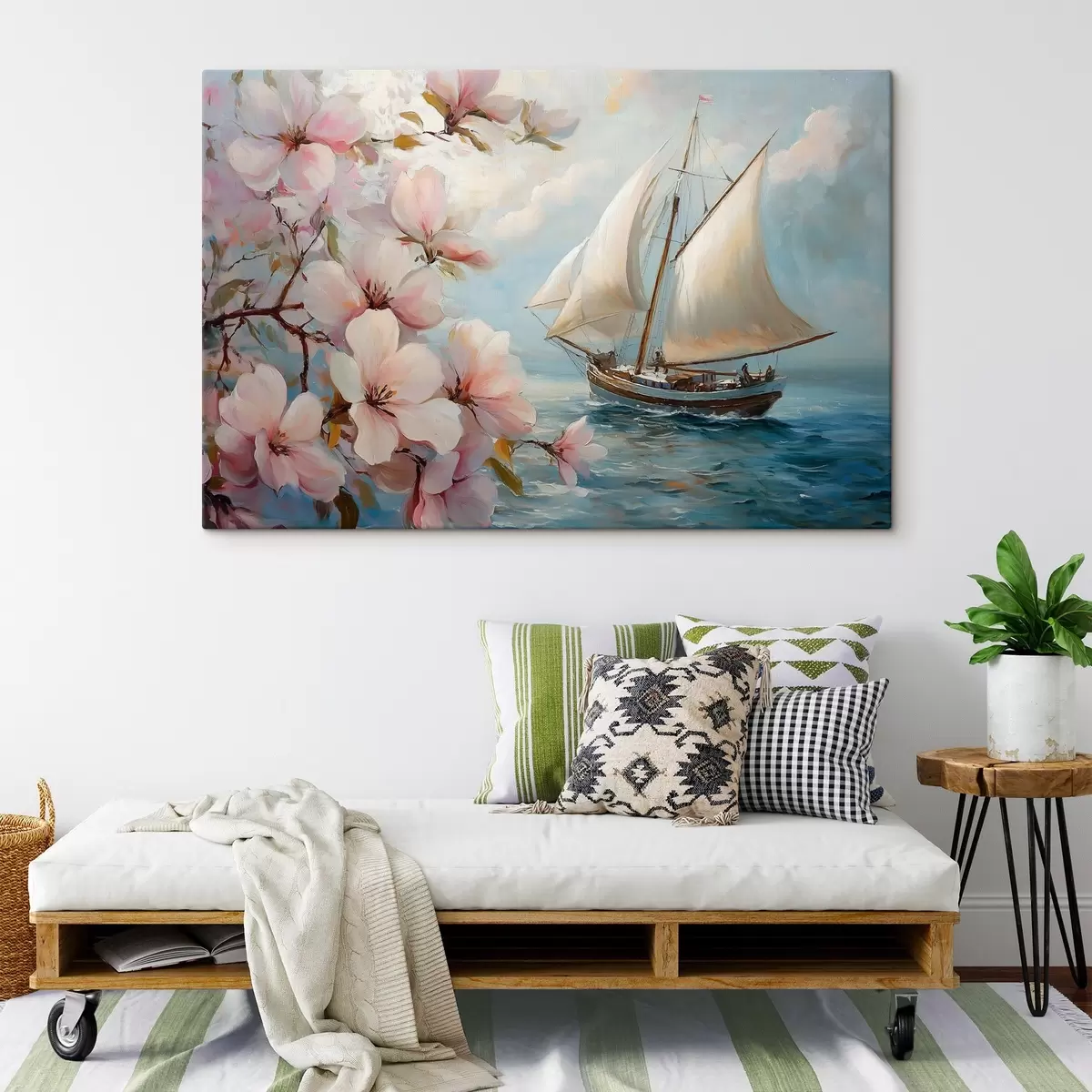 Tablouri Barcă pe mare și flori mari s44330