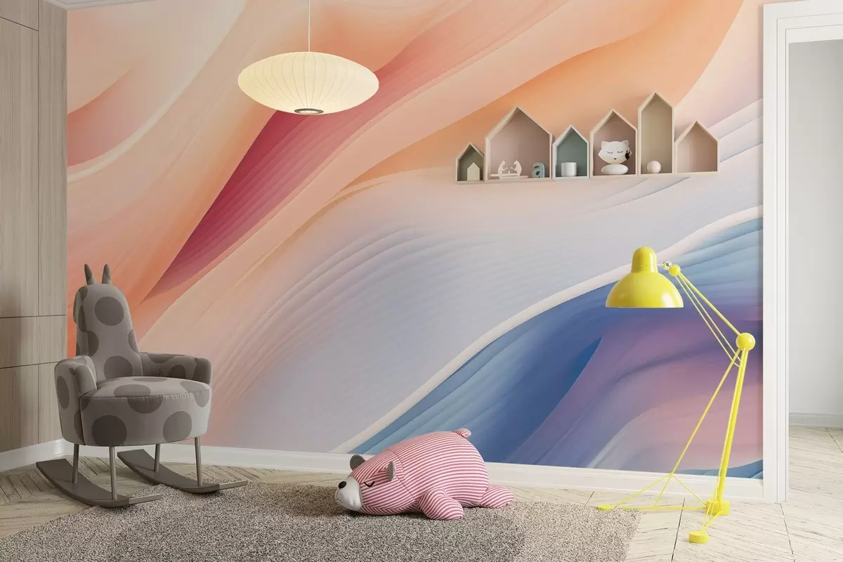 fototapet forme curgătoare abstracte inspirate de vânt și apă, pictate manual cu gradații pastelate moi și textură subtilă, mișcare organică ca mătasea în mișcare lentă, fundal fildeș pal, armonie naturală, fără obiecte, fără simboluri, compoziție de tapet poetică modernă w03942