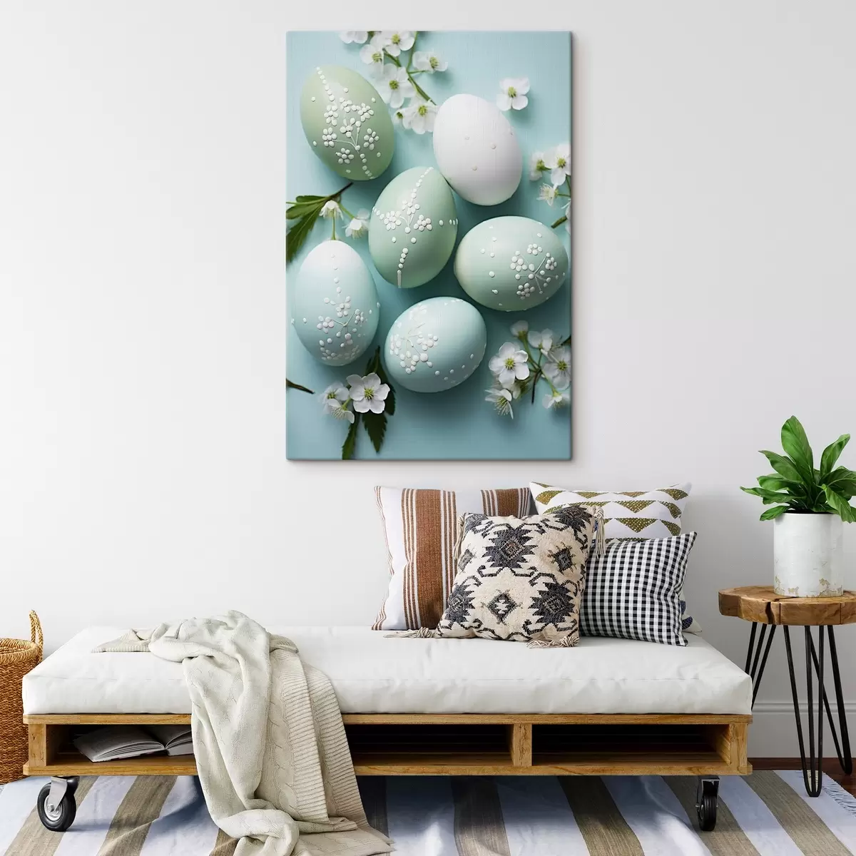 Tablouri Iepuraș cu flori pe un fundal bej delicat în stil acuarelă s44386