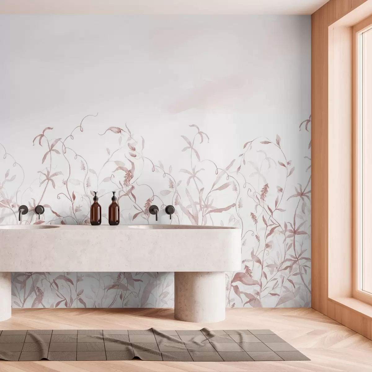 fototapet Vegetație imitație de acuarelă texturată, nuanțe de roșu w03928