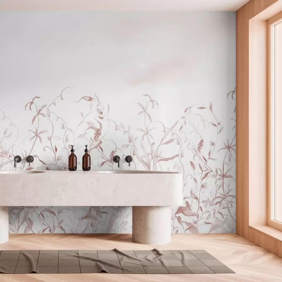 fototapet Vegetație imitație de acuarelă texturată, nuanțe de roșu w03928