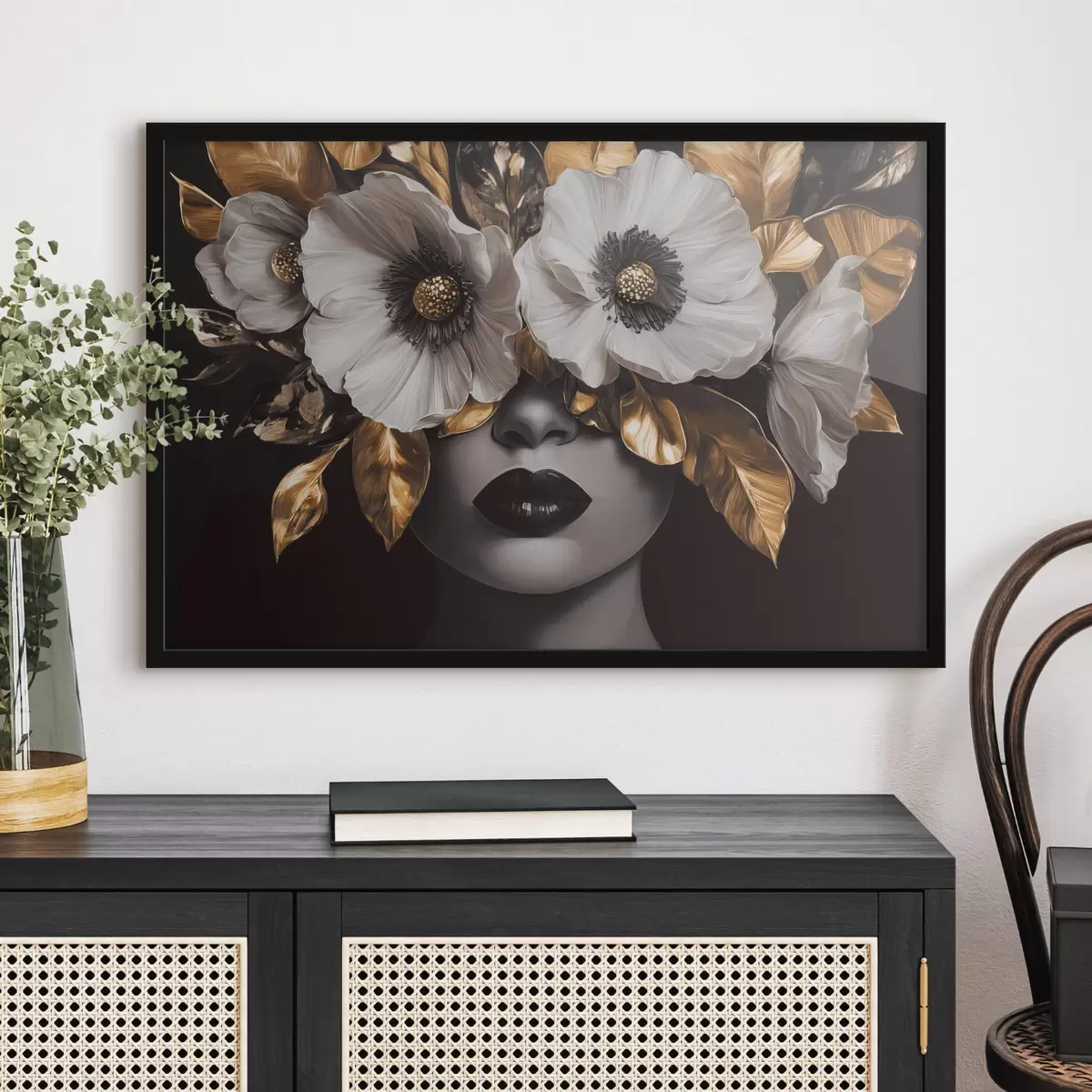 Poster Portret semi-abstract al unei femei cu flori f44365