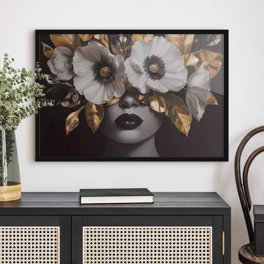 fototapet Portret semi-abstract al unei femei cu flori f44365