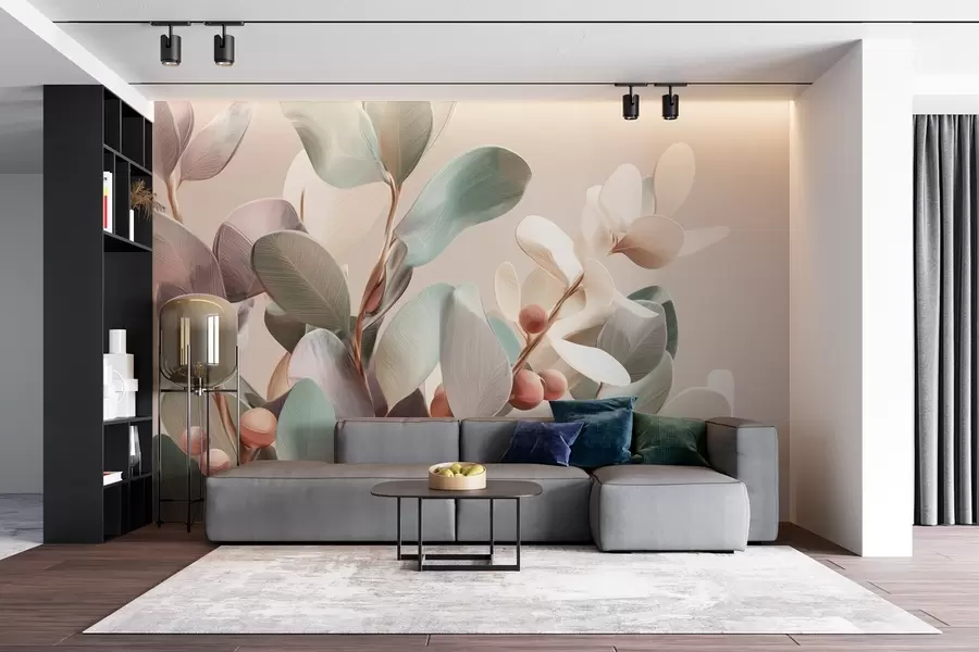 fototapet Plante cu fructe de pădure în tonuri pastelate deschise w09128