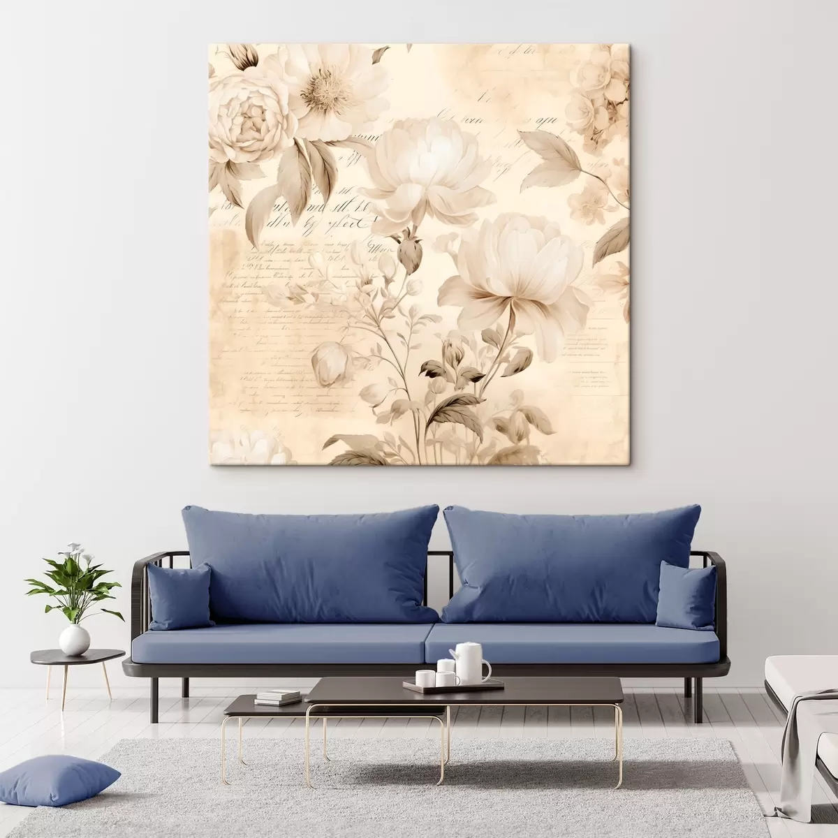 Tablouri Compoziție vintage de flori albe cremoase s44332