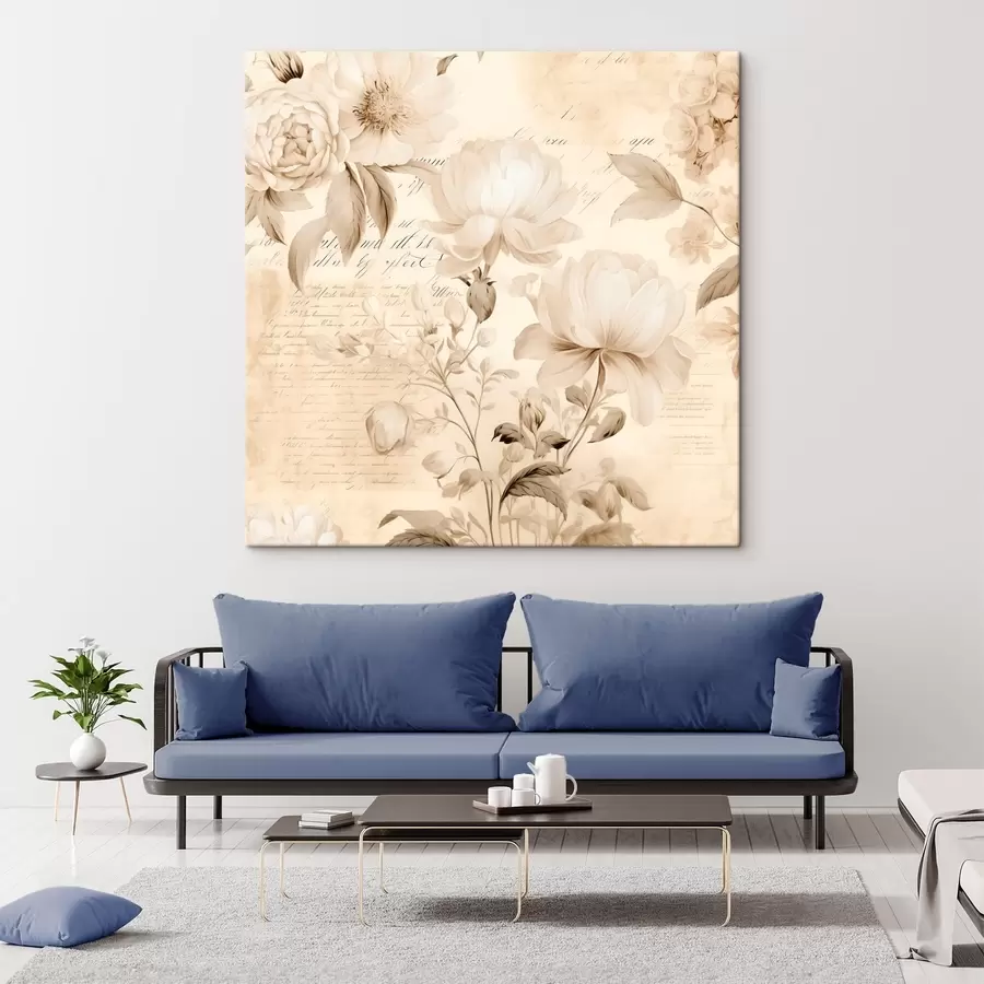 Tablouri Compoziție vintage de flori albe cremoase s44332