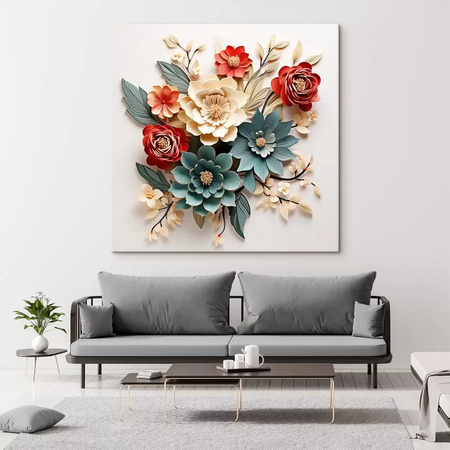 Tablouri Compoziție de flori 3D luminoase și voluminoase s44338
