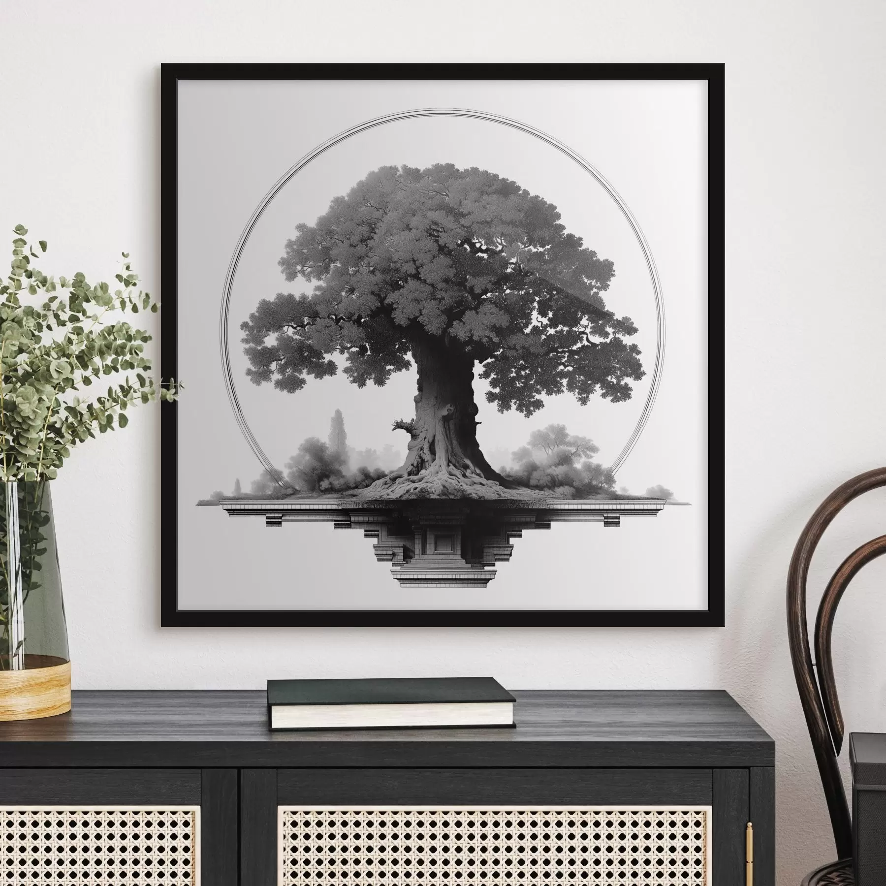 fototapet Copac monocrom cu un trunchi puternic și o coroană întinsă f44346