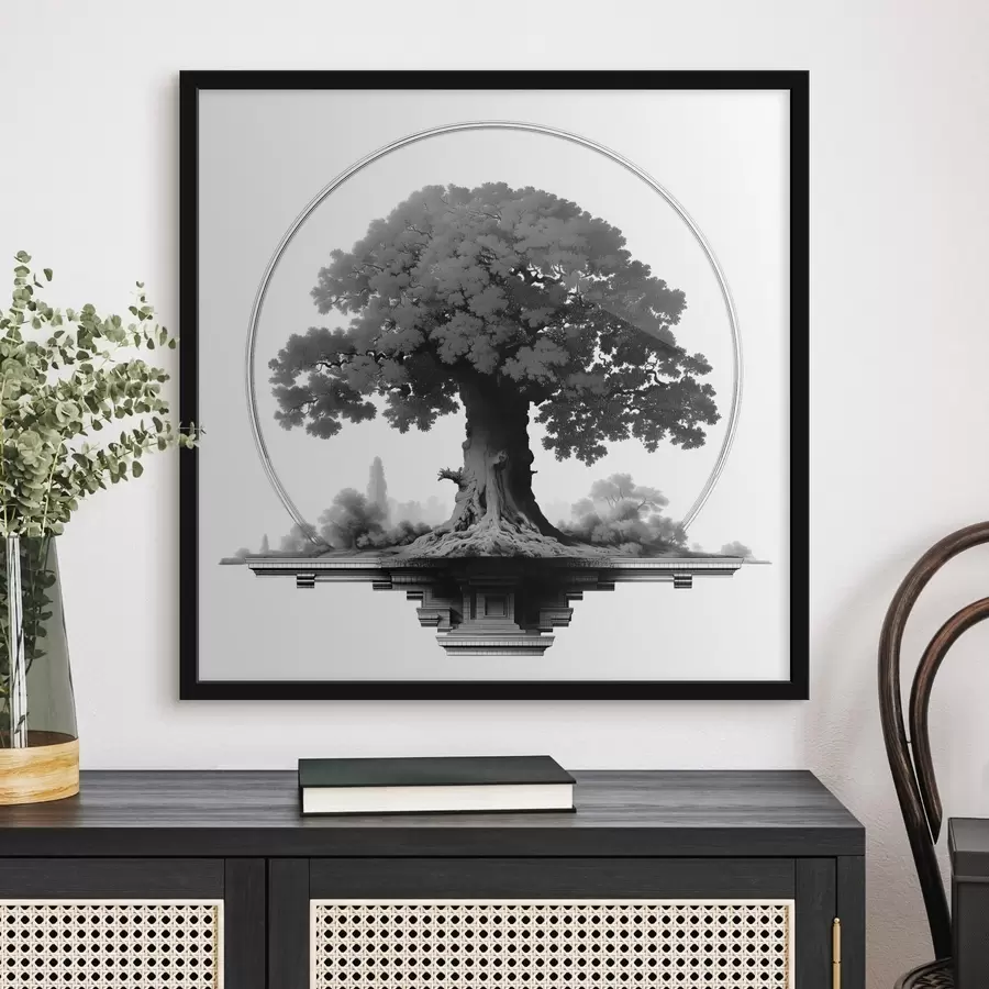 fototapet Copac monocrom cu un trunchi puternic și o coroană întinsă f44346