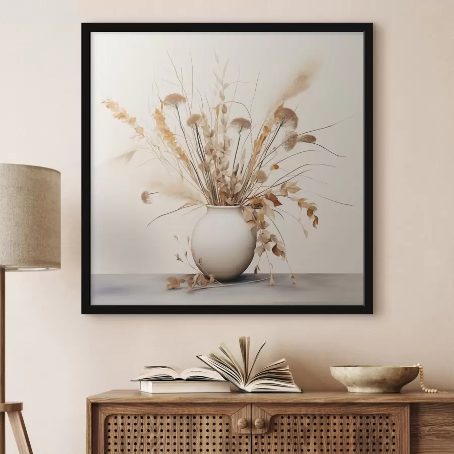 fototapet Aranjament de ierburi și flori uscate într-o vază albă f44348