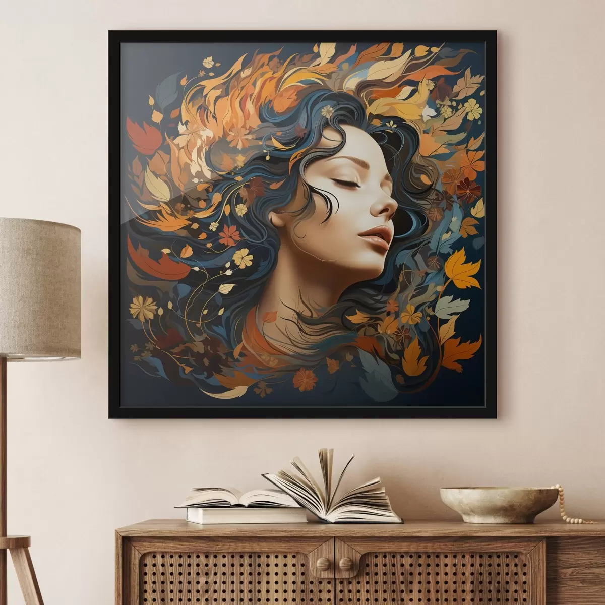 Poster Fata și frunzele care cad f44358