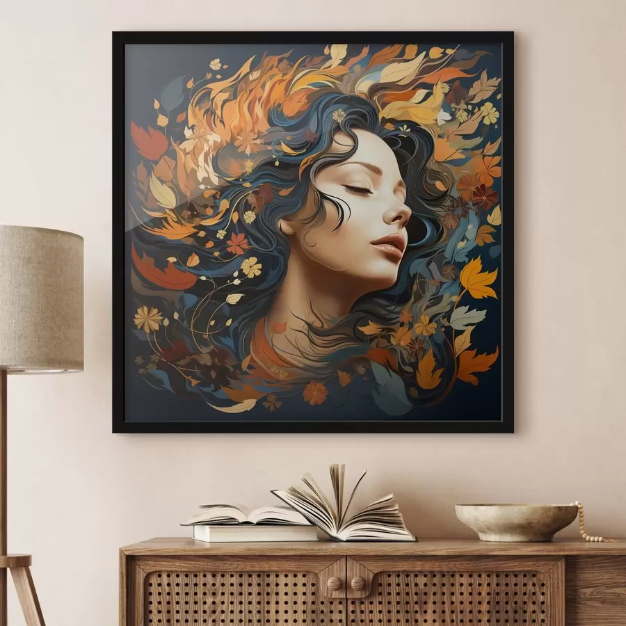 fototapet Fata și frunzele care cad f44358