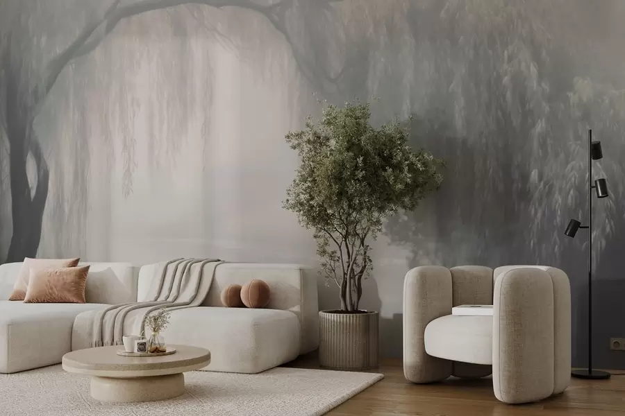 fototapet Banca mistică de sălcii în ceața dimineții w03995