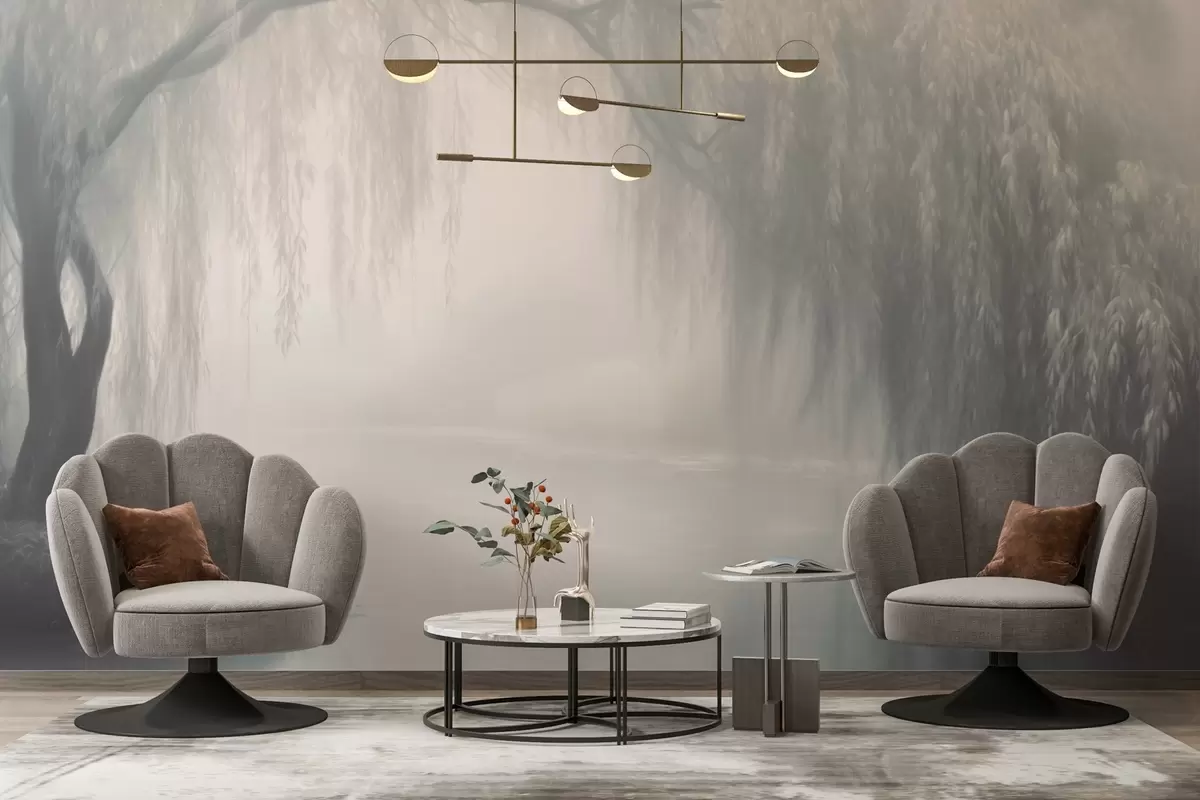 fototapet Banca mistică de sălcii în ceața dimineții w03995