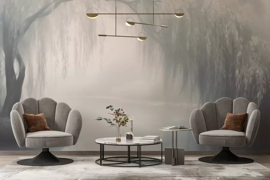 fototapet Banca mistică de sălcii în ceața dimineții w03995