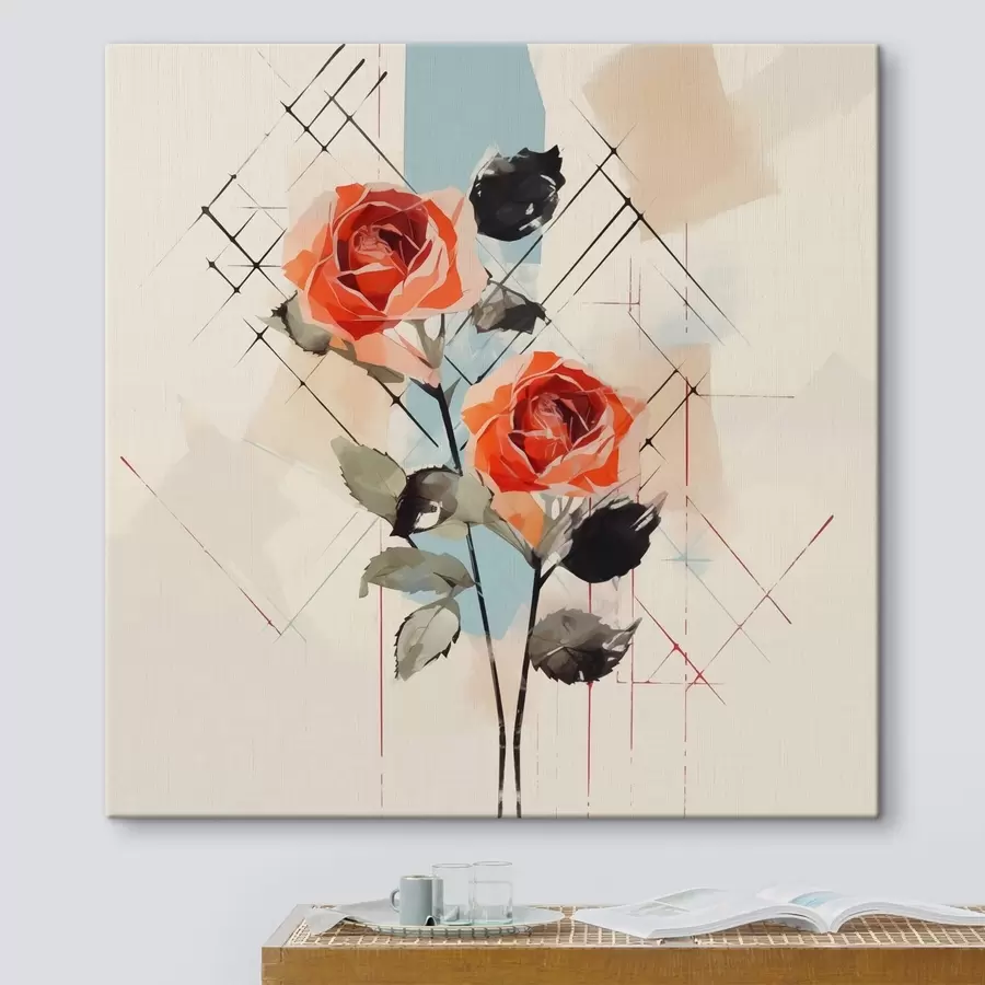 Tablouri Trandafiri pe un fundal de linii și pete s44421
