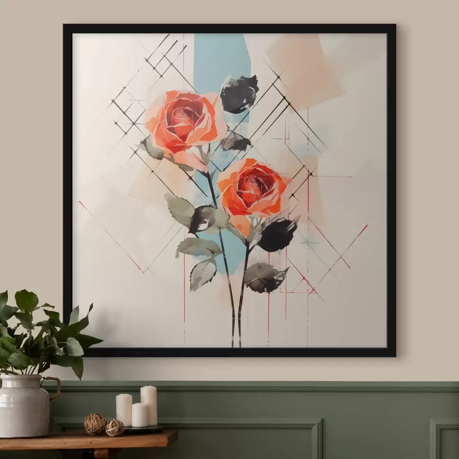 fototapet Trandafiri pe un fundal de linii și pete f44421