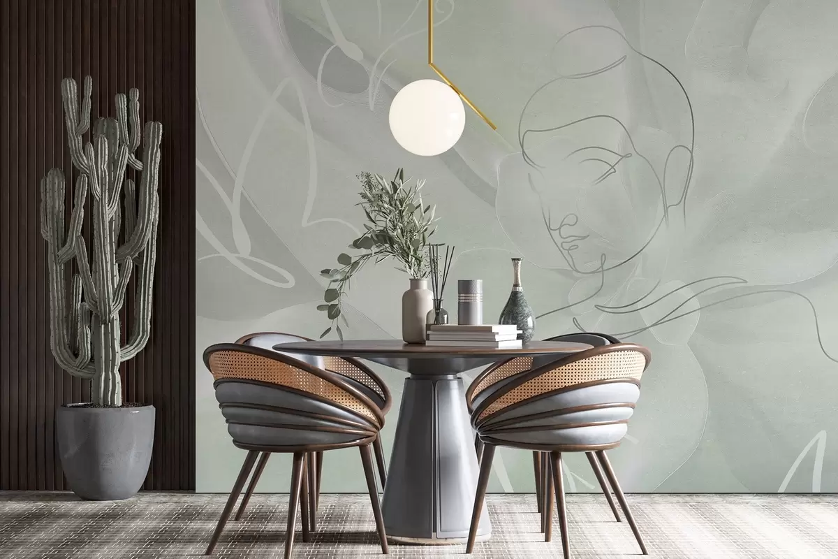 fototapet Floral abstracție cu Buddha linie de desen, culori verzi w04004v3