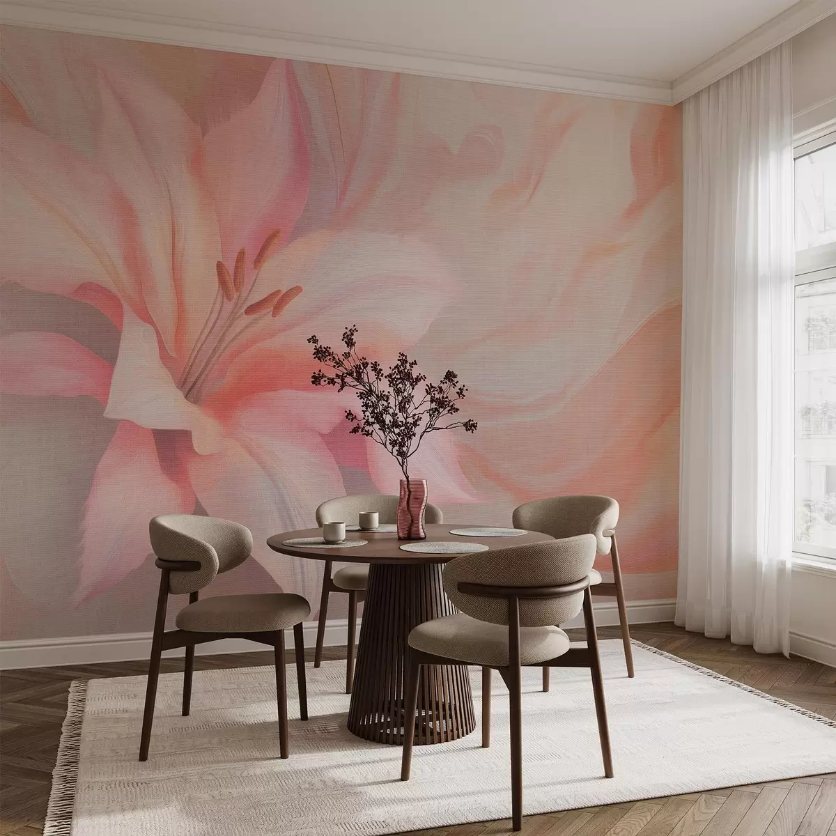 fototapet Lily floare fluid abstractizare, florale, desen colorat w04006