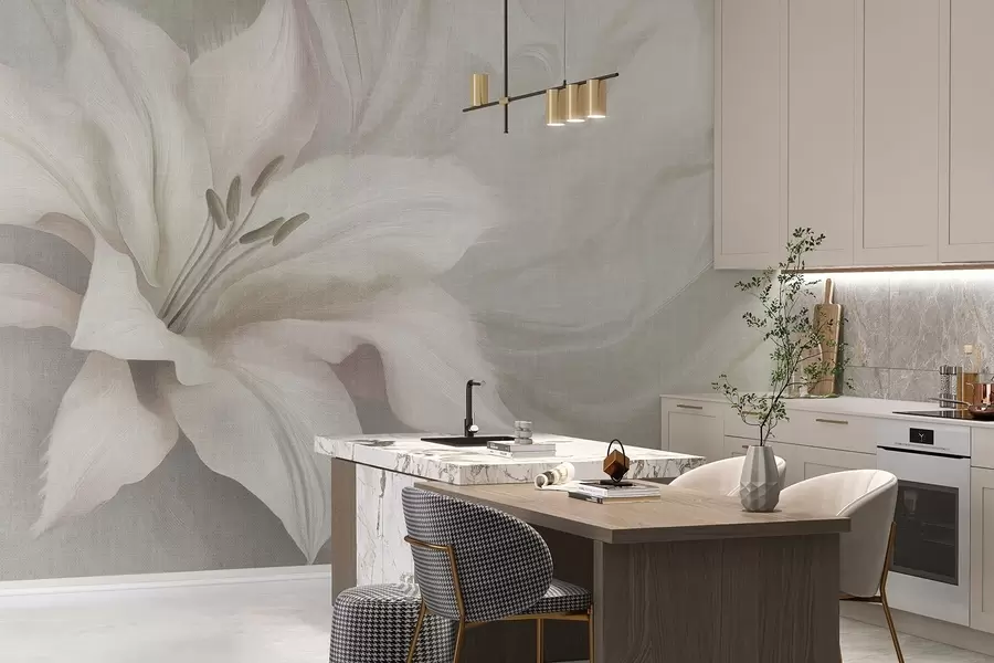 fototapet Lily floare fluid abstracție, florale, culori gri w04006v2