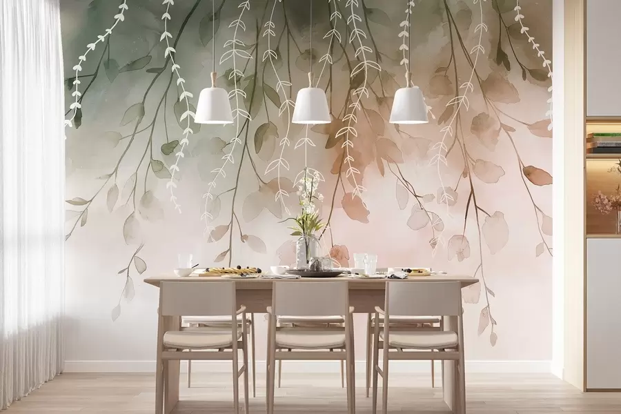 fototapet Ramuri cu frunze în stil acuarelă, culori naturale de toamnă w04007v1