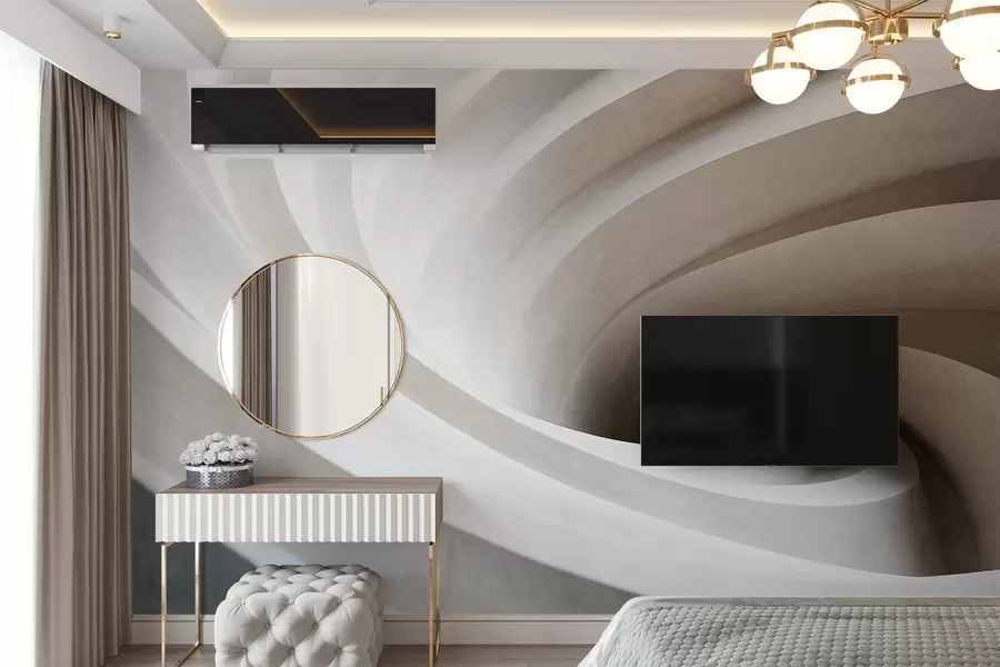 fototapet Vârtej abstract texturat de straturi albe și bej, creând un efect vortex, compoziție dinamică, design minimalist modern w09144