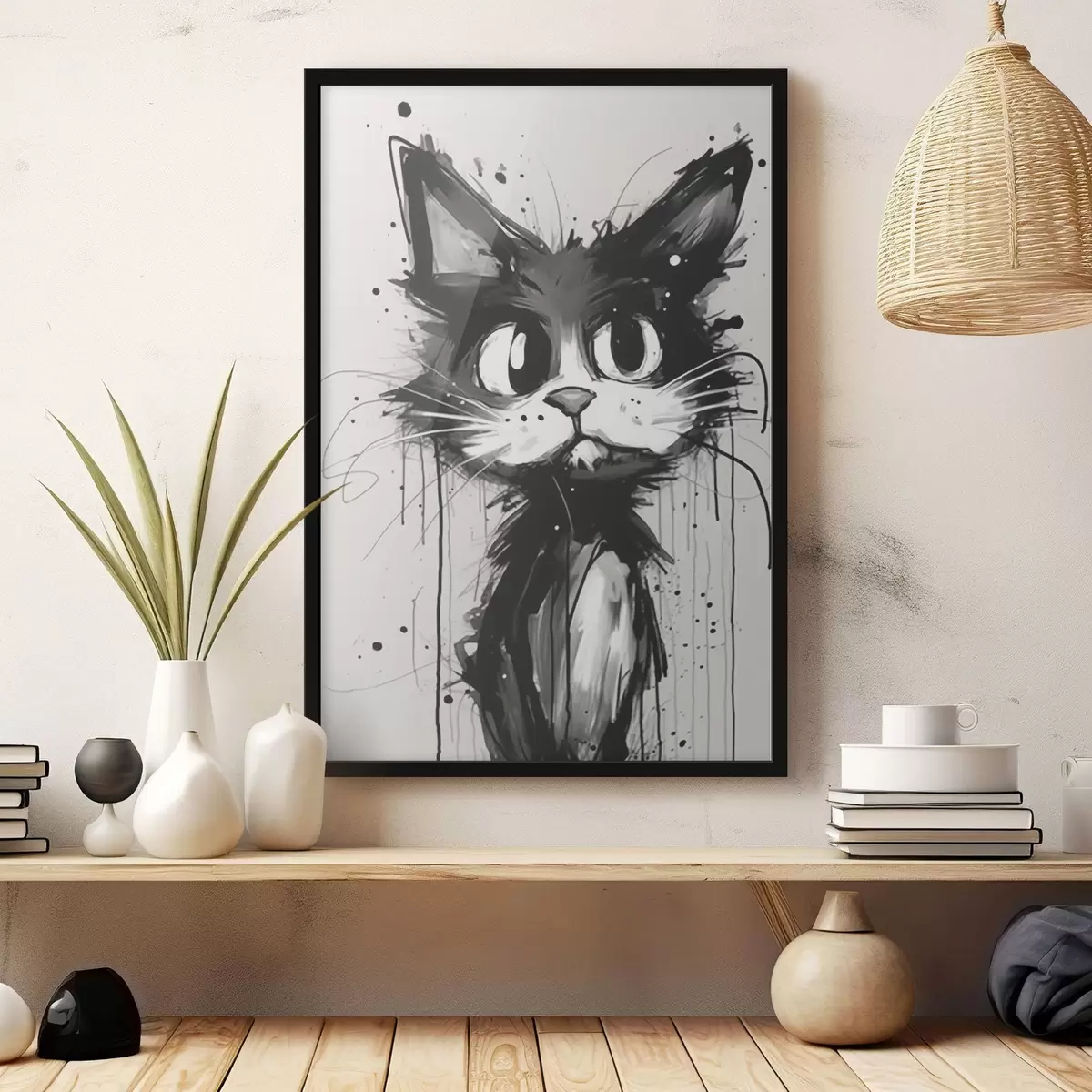 Poster Pisică în stil schiță cu stropi de vopsea f44483