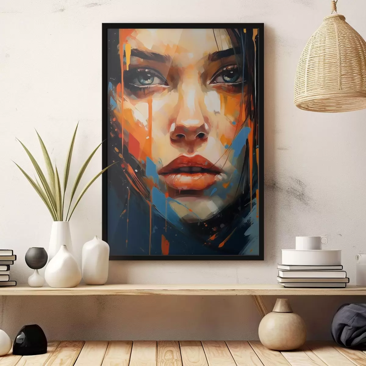 Poster Fața femeii cu lovituri luminoase f44485