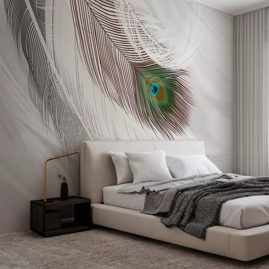 fototapet o pană mare de păun printre pene w03961