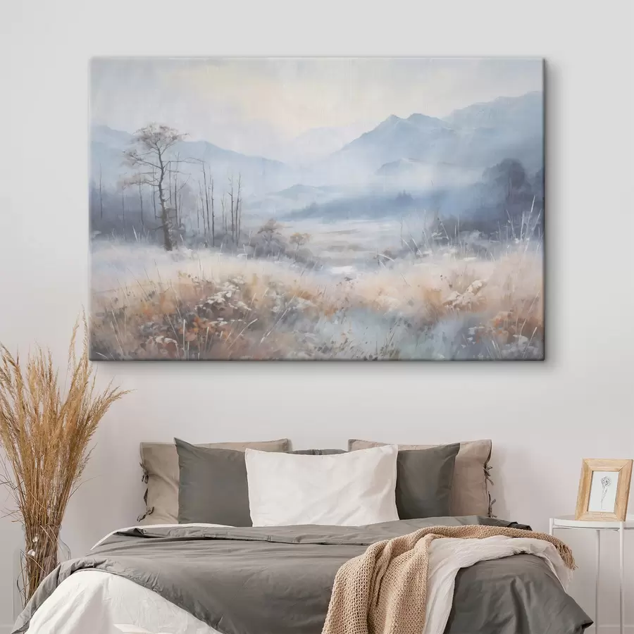 Tablouri Peisaj texturat cu munți, iarbă uscată și o pădure, culori stinse s44402
