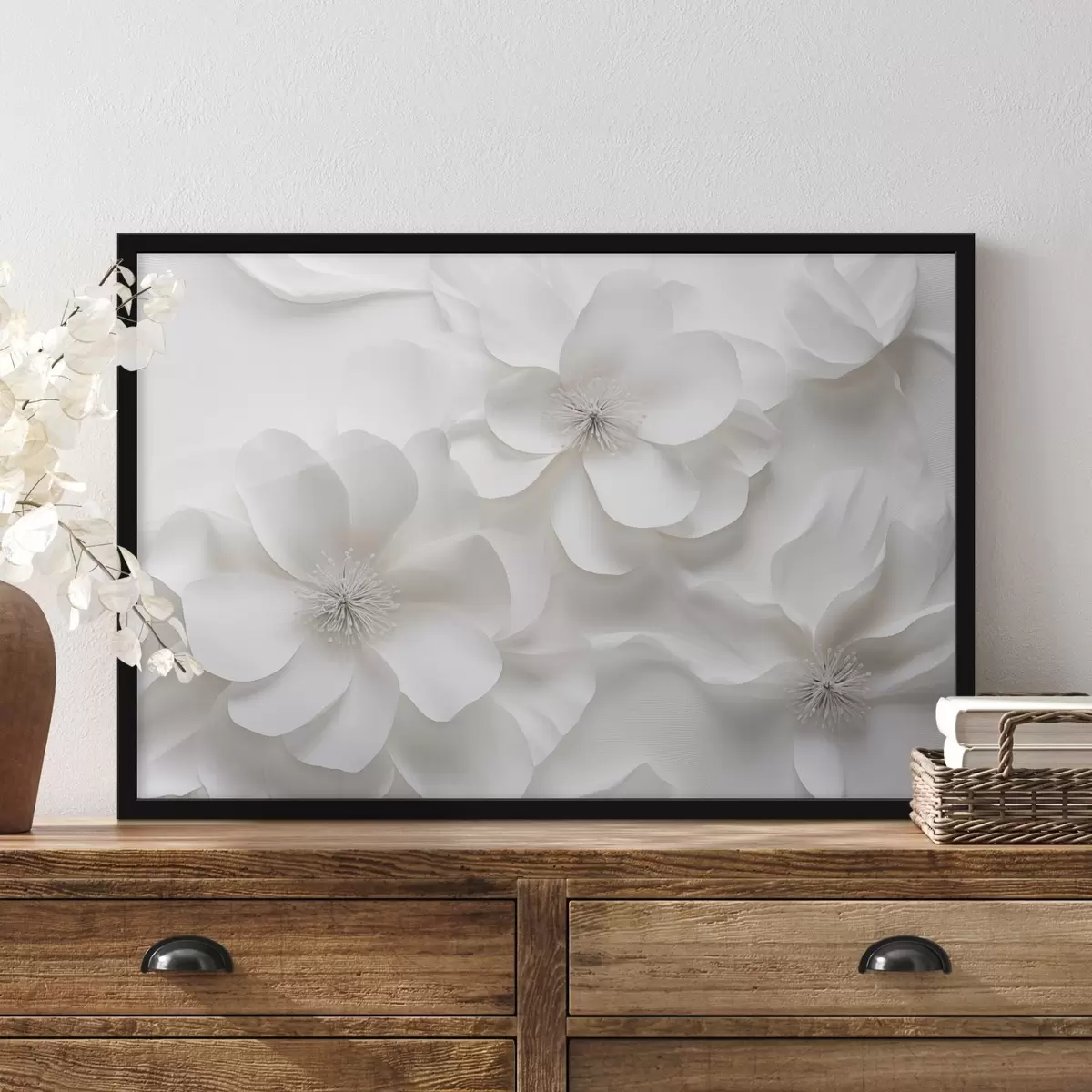 Poster Flori albe decorative cu petale delicate și stamine complicate f44406