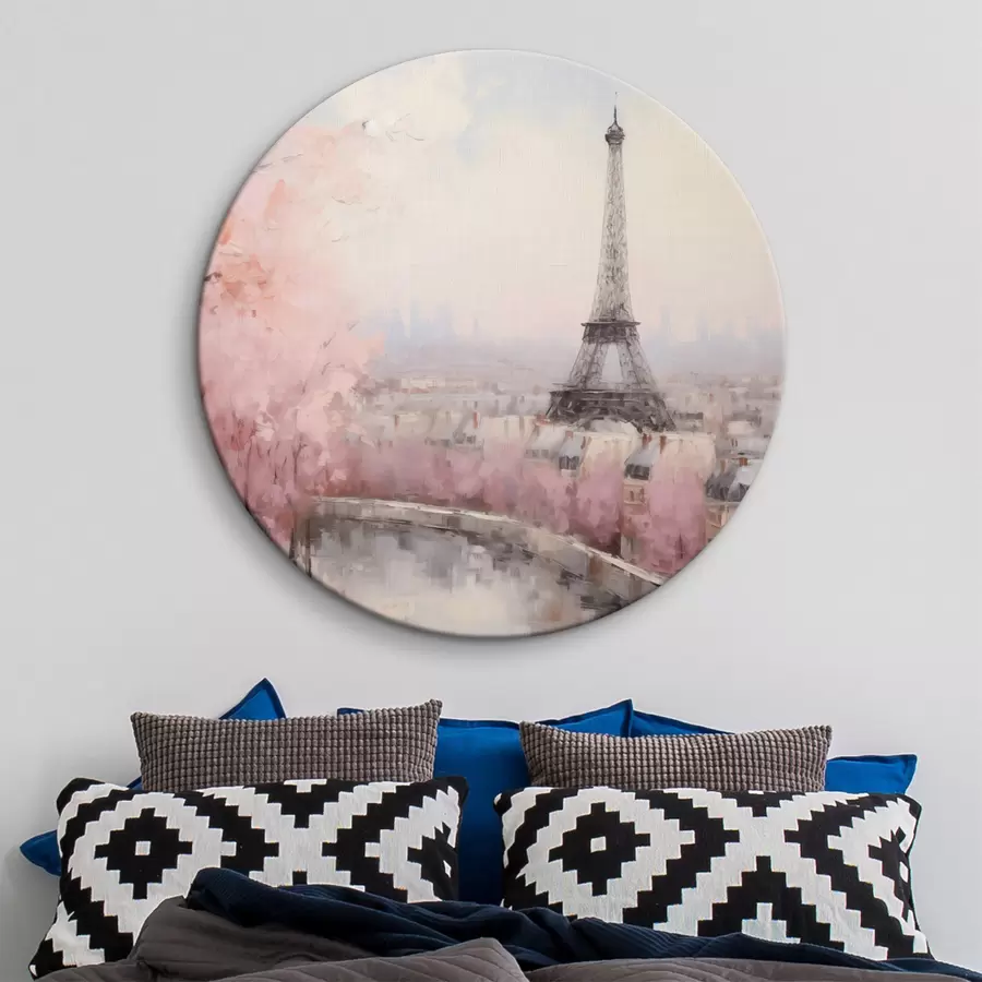 Tablouri Turnul Eiffel din Paris cu cireși înfloriți primăvara, culori pastelate moi r44398